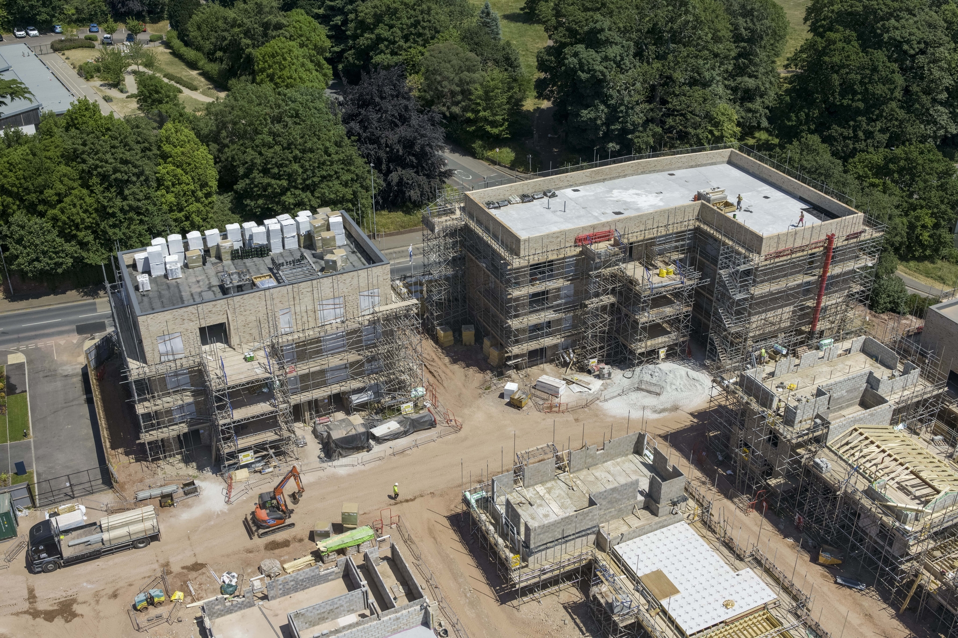 Aerial View of Two Apartment Blocks in Construction in St. Leonards Quarter