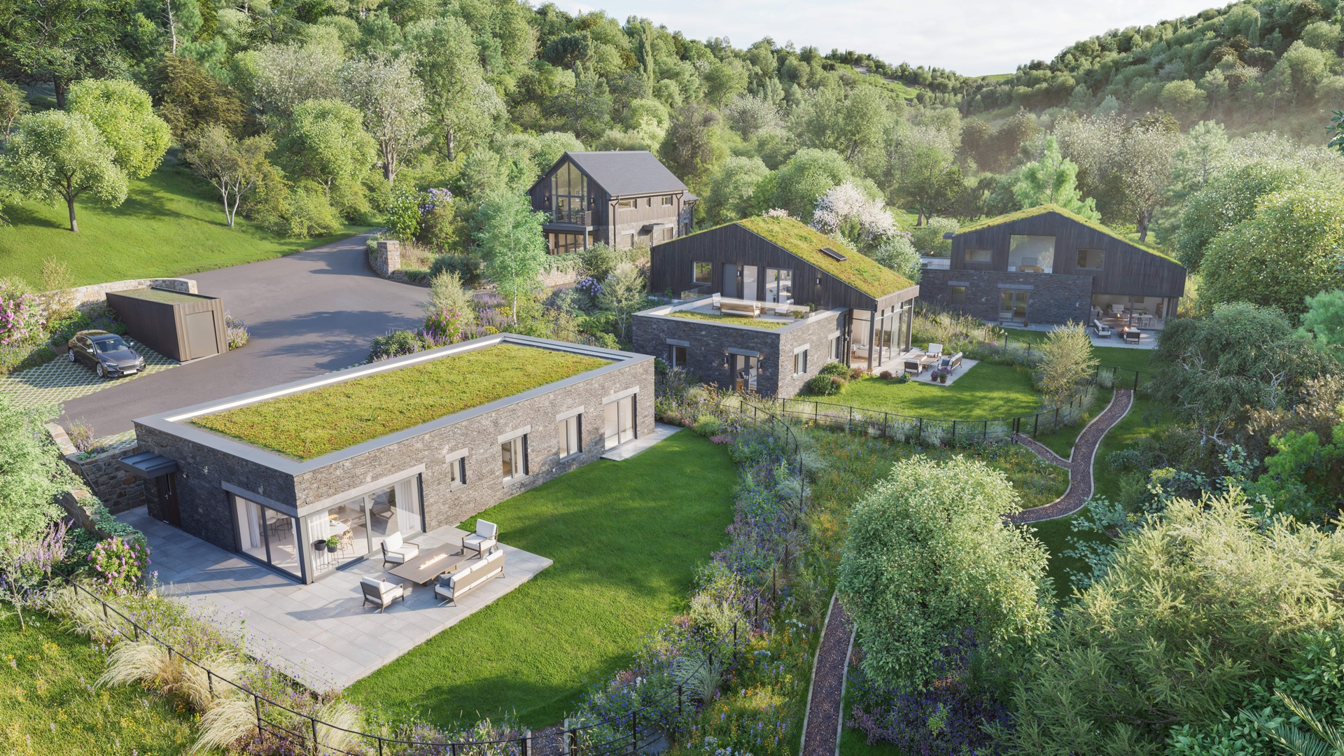 Aerial view of Acorn's Lee Bay homes