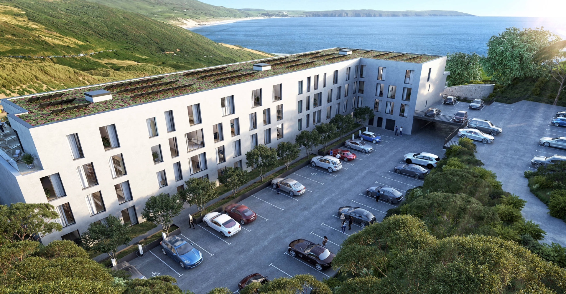 Sustainable construction and development main image - showing a new development overlooking the sea